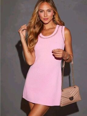 Endless Rose Pink Textured Mini Dress Chain Trim Sleeveless Barbiecore